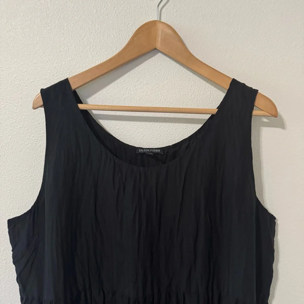 Eileen Fisher Crushed Silk Tiered Dress Black Sleeveless Midi Lagenlook-XL - Picture 4 of 9